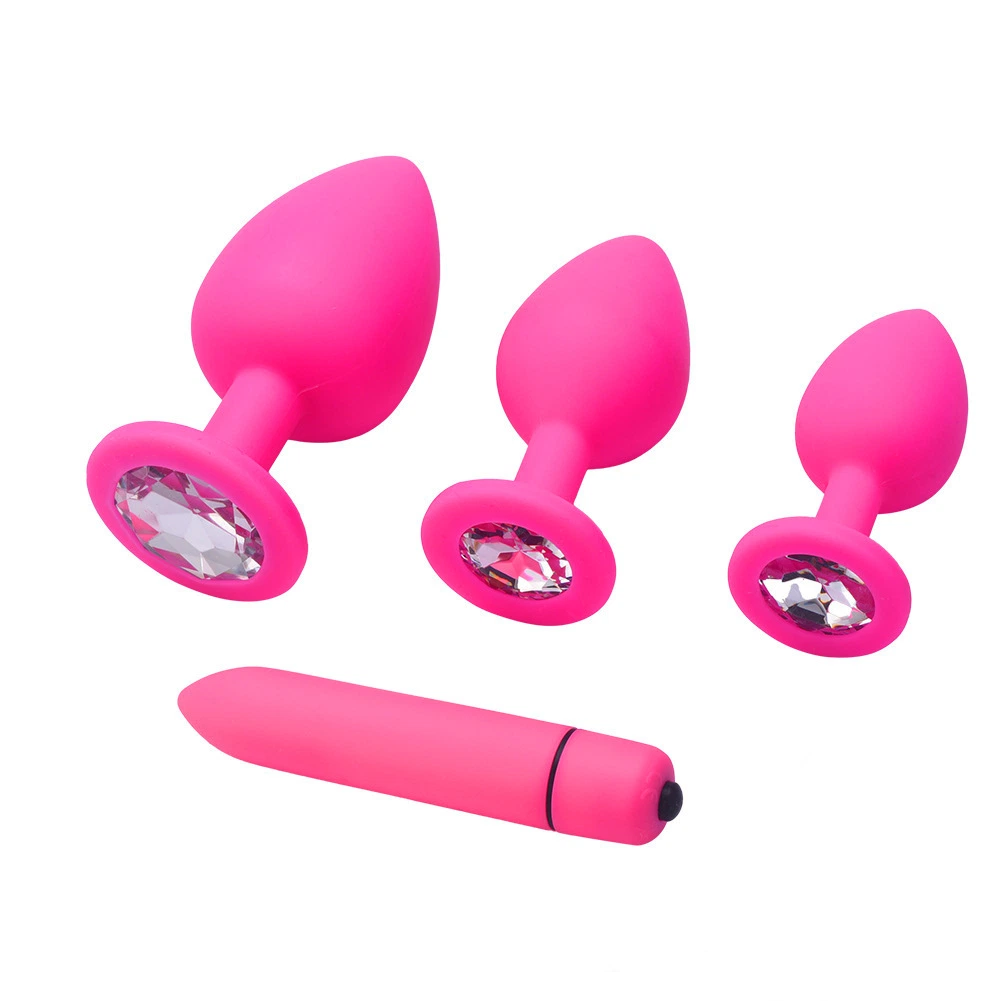 Silicone Anal Plug Set Masturbadores Jeweled Butt Plug Vagina Anal Adult, Anal Butt Plug Set Ass Sex Toys with Bullet Vibrator